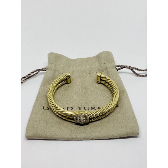 David Yurman Solid 14k Yellow Gold Double Cable Cuff Diamond Bracelet 6.5'' - Picture 2 of 10